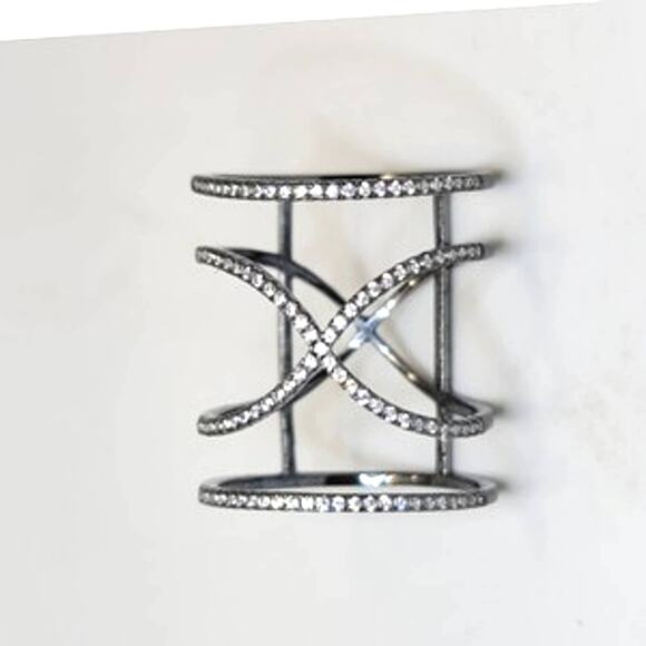 Micro-pave set round CZ in Black Rhodium on Sterling Silver Unity Ring - Picture 6 of 10